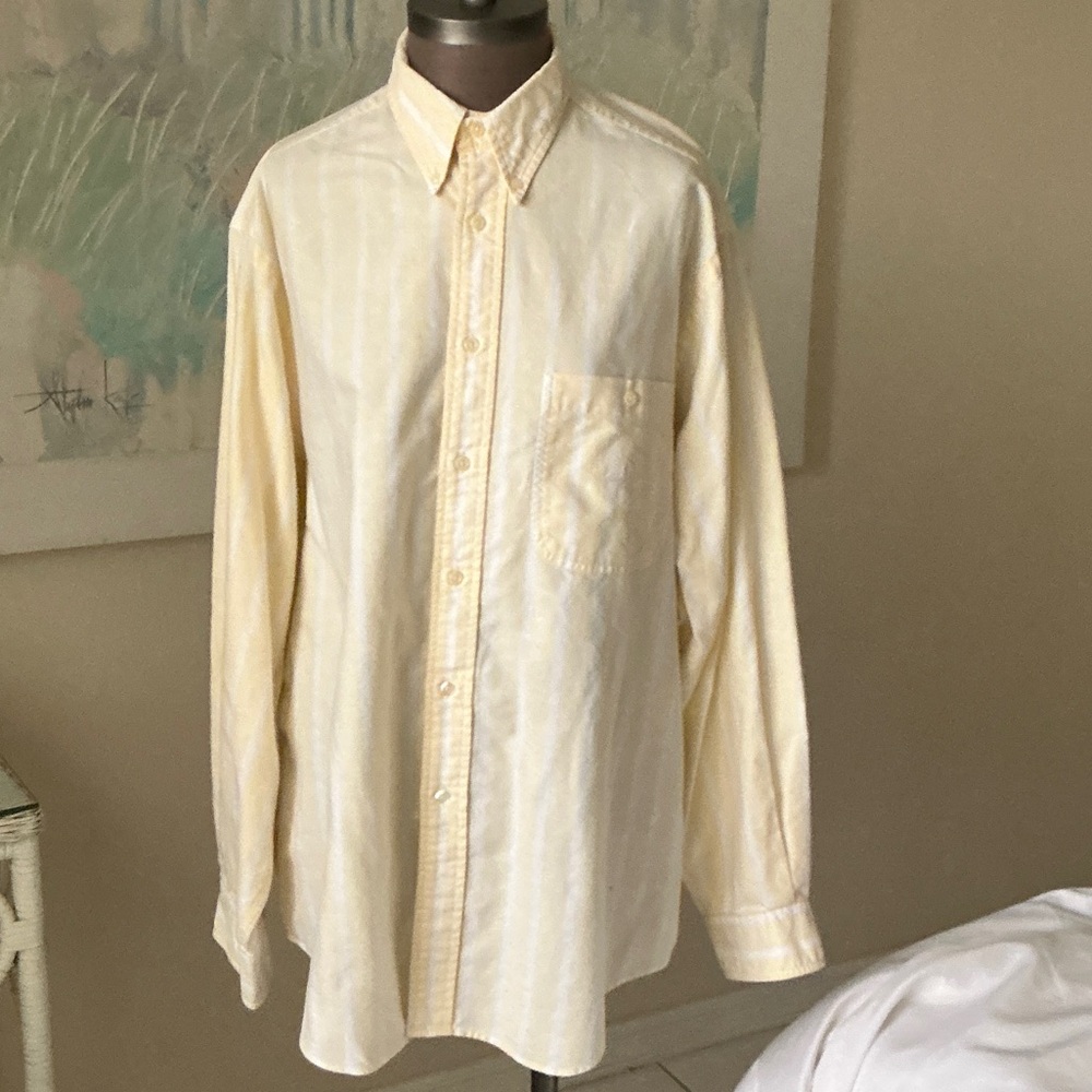 Nautica Men's Light Yellow & White Button-Down Shirt, LS